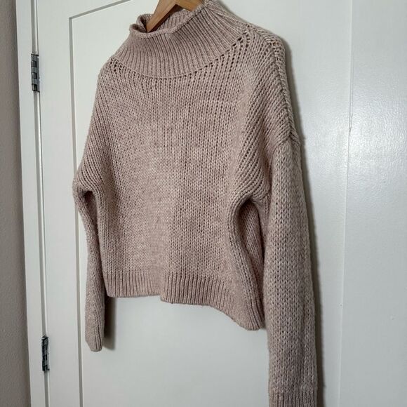 Lovers + Friends Sweater Womens Sz S Pink Chunky Knit Cropped Mock Neck Boho - Picture 2 of 12